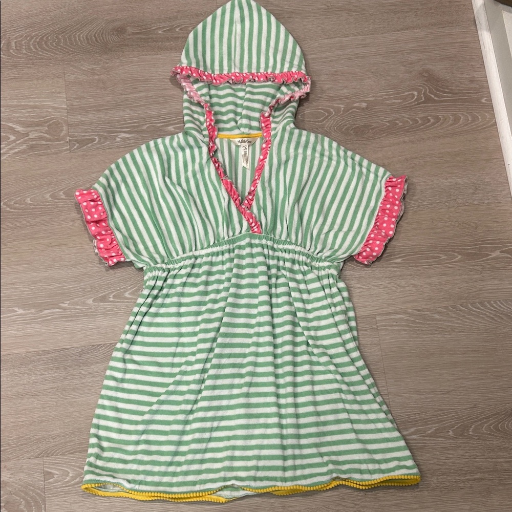 Matilda Jane Green and White Striped Terry swim coverup